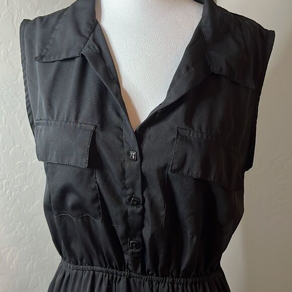 Truth black sleeveless hi-lo dress semi sheer fabric buttons to waistband sz M - Picture 2 of 14